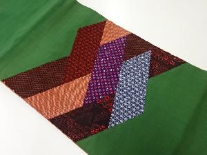 アンティーク　綿紬切り嵌めに花・古典柄模様袋帯（材料）